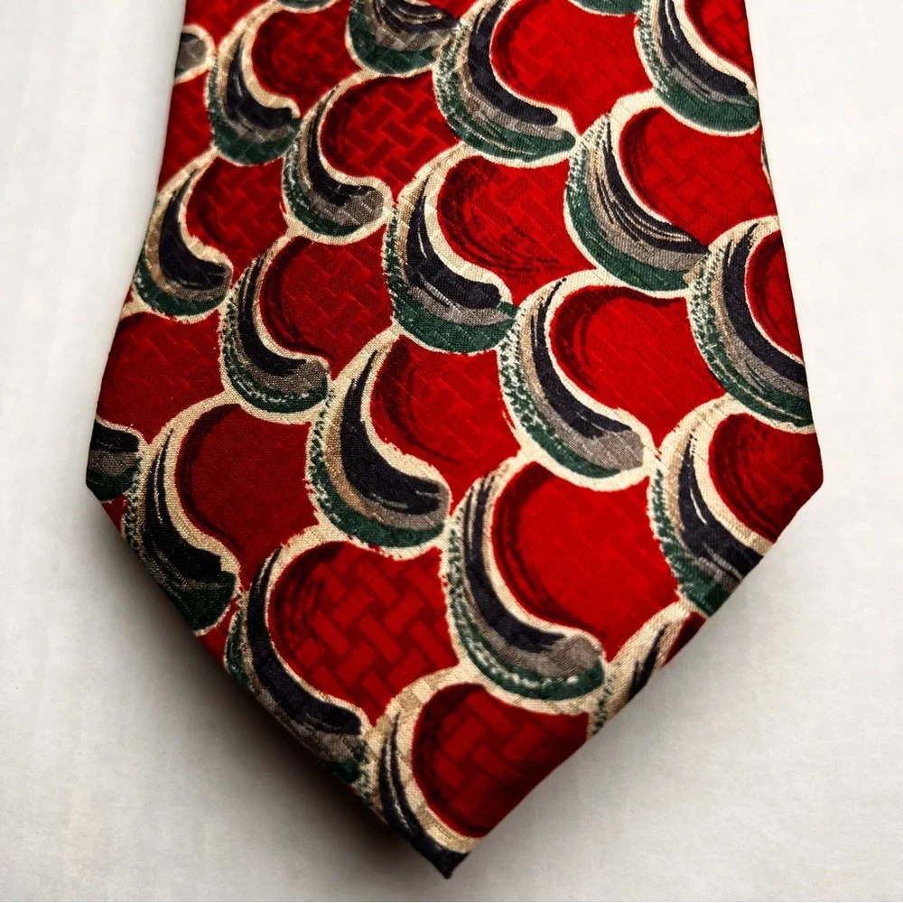 Roundtree&Yorke 100% Silk Men's Tie Red,Gold,Green,Lt Brown&Dark‎ Brown Swiggles